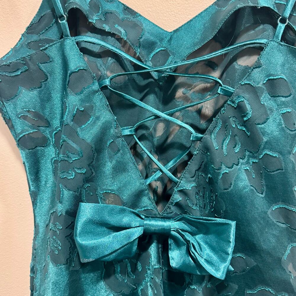 Vintage Victoria’s Secret Teal Floral Burnout Lace Up Slip Dress Petite P